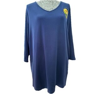 Quacker Factory Size 2X V-Neck Sunflower Rhinestones 3/4 Sleeve Cotton Blend Top